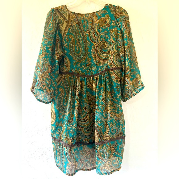 COCO AND CHASE Turquoise Boho Paisley Design 3/4 sleeve Size M - Picture 2 of 11